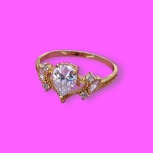 Charmed Aroma Gold Vintage Style Pear Cut Sterling Silver Ring Size 10